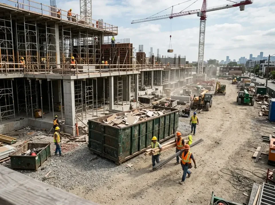 commercial-construction-site-w-002 — frequently asked questions, Low Cost Construction Dumpster Rental in The Village of Ind…